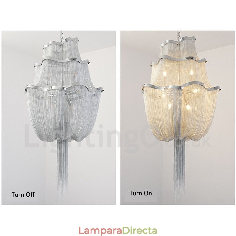 Lámpara colgante de diseño con borlas en color plata y oro