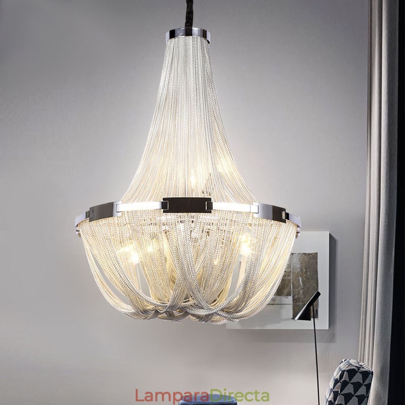 Lámpara colgante de diseño con borlas en color plata y oro