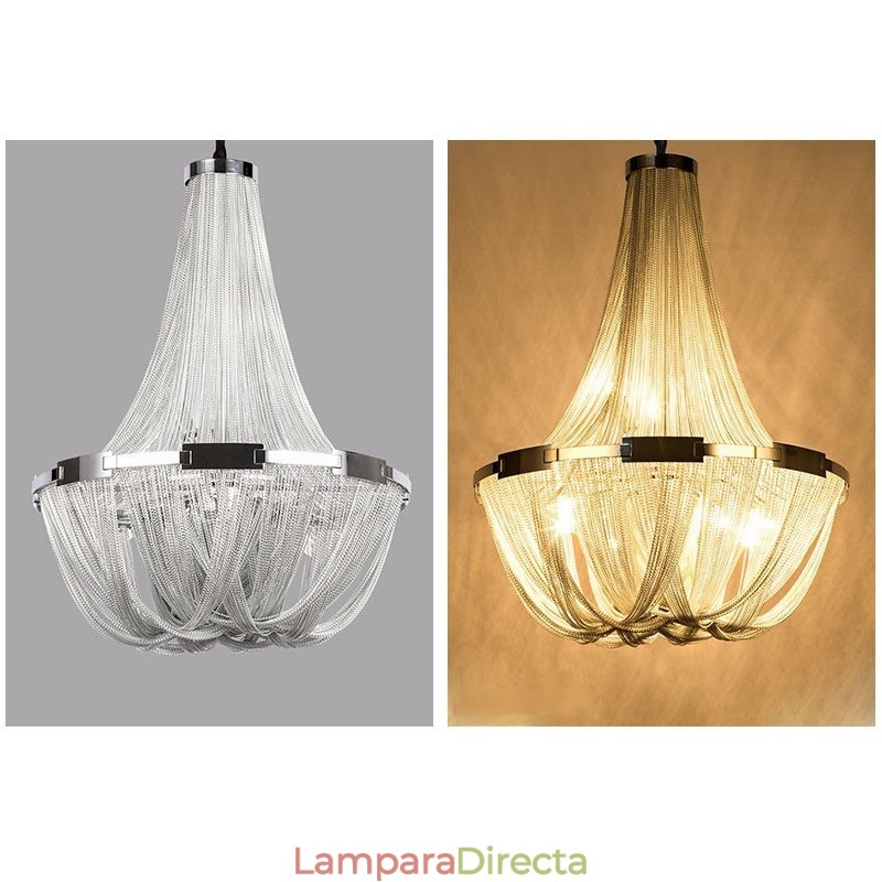 Lámpara colgante de diseño con borlas en color plata y oro