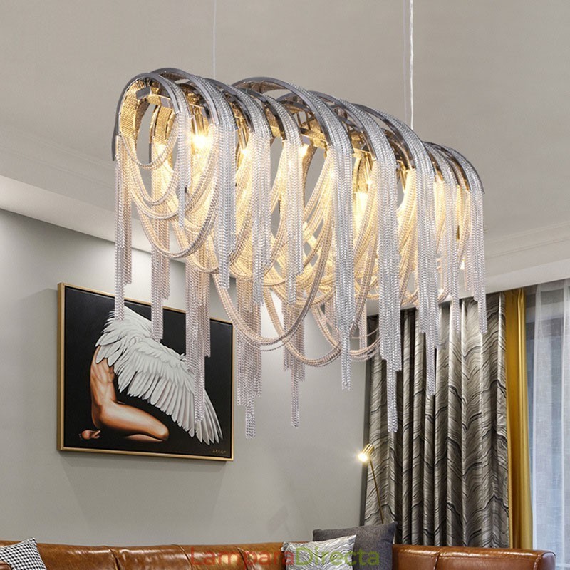 Lámpara colgante de diseño con borlas en color plata y oro