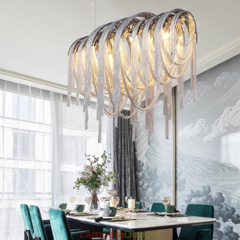 Lámpara colgante de diseño con borlas en color plata y oro