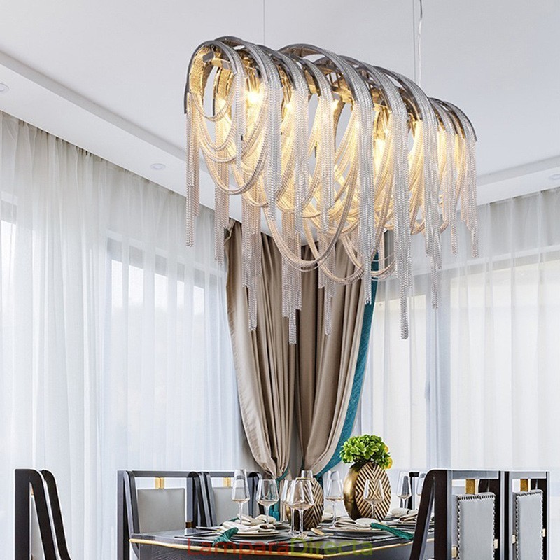 Lámpara colgante de diseño con borlas en color plata y oro
