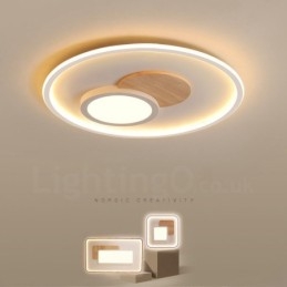 Lámpara de techo redonda empotrada de estilo nórdico moderno y contemporáneo, regulable en madera, con control remoto. También se puede usar como luz de pared.