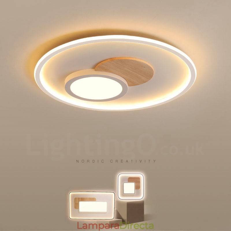 Lámpara de techo redonda empotrada de estilo nórdico moderno y contemporáneo, regulable en madera, con control remoto. También se puede usar como luz de pared.