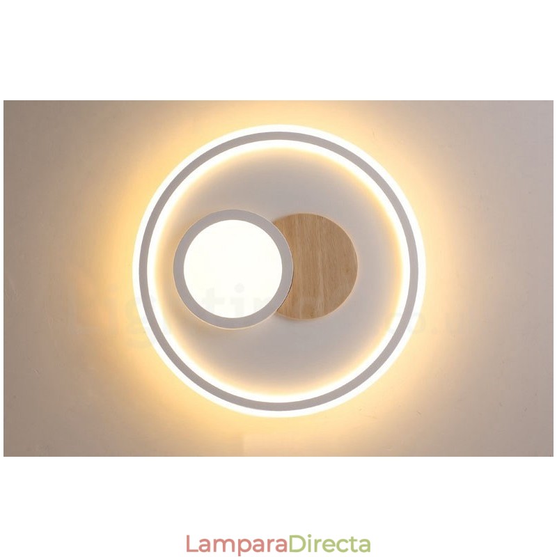 Lámpara de techo redonda empotrada de estilo nórdico moderno y contemporáneo, regulable en madera, con control remoto. También se puede usar como luz de pared.
