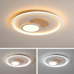 Lámpara de techo redonda empotrada de estilo nórdico moderno y contemporáneo, regulable en madera, con control remoto. También se puede usar como luz de pared.