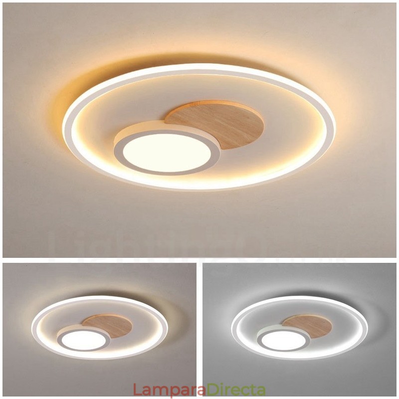 Lámpara de techo redonda empotrada de estilo nórdico moderno y contemporáneo, regulable en madera, con control remoto. También se puede usar como luz de pared.