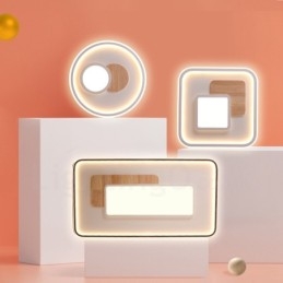 Lámpara de techo redonda empotrada de estilo nórdico moderno y contemporáneo, regulable en madera, con control remoto. También se puede usar como luz de pared.