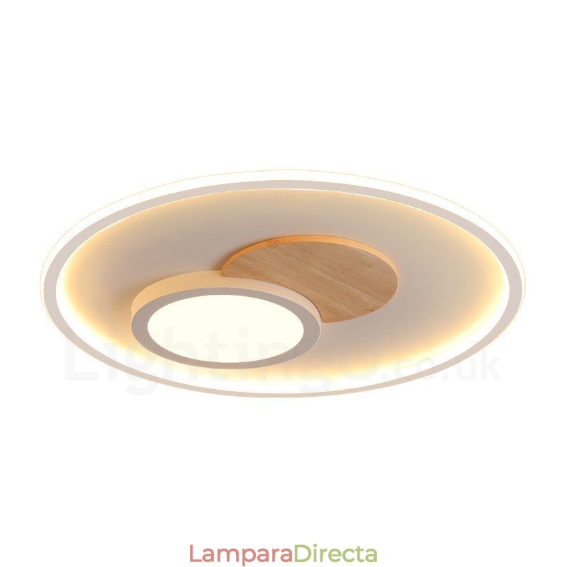 Lámpara de techo redonda empotrada de estilo nórdico moderno y contemporáneo, regulable en madera, con control remoto. También se puede usar como luz de pared.
