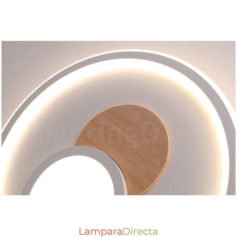 Lámpara de techo redonda empotrada de estilo nórdico moderno y contemporáneo, regulable en madera, con control remoto. También se puede usar como luz de pared.
