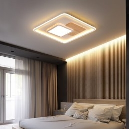 Lámpara de techo empotrada cuadrada de estilo nórdico moderno y contemporáneo, regulable en madera, con control remoto. También se puede usar como luz de pared.