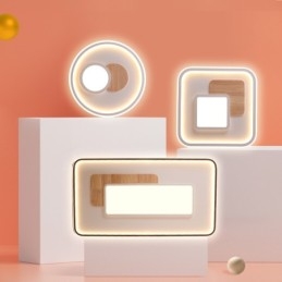 Lámpara de techo empotrada cuadrada de estilo nórdico moderno y contemporáneo, regulable en madera, con control remoto. También se puede usar como luz de pared.