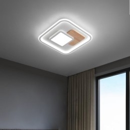 Lámpara de techo empotrada cuadrada de estilo nórdico moderno y contemporáneo, regulable en madera, con control remoto. También se puede usar como luz de pared.