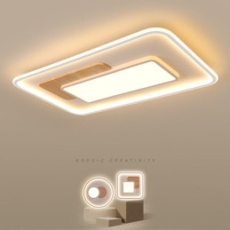Lámpara de techo rectangular de estilo nórdico contemporáneo, moderna y regulable, de madera, con mando a distancia. También se puede utilizar como luz de pared.