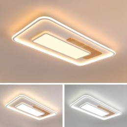 Lámpara de techo rectangular de estilo nórdico contemporáneo, moderna y regulable, de madera, con mando a distancia. También se puede utilizar como luz de pared.