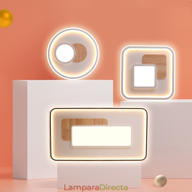 Lámpara de techo rectangular de estilo nórdico contemporáneo, moderna y regulable, de madera, con mando a distancia. También se puede utilizar como luz de pared.