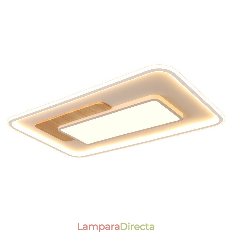 Lámpara de techo rectangular de estilo nórdico contemporáneo, moderna y regulable, de madera, con mando a distancia. También se puede utilizar como luz de pared.