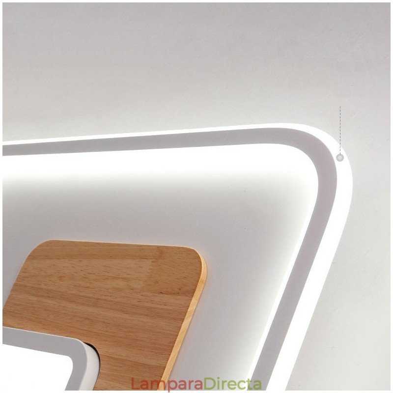 Lámpara de techo rectangular de estilo nórdico contemporáneo, moderna y regulable, de madera, con mando a distancia. También se puede utilizar como luz de pared.