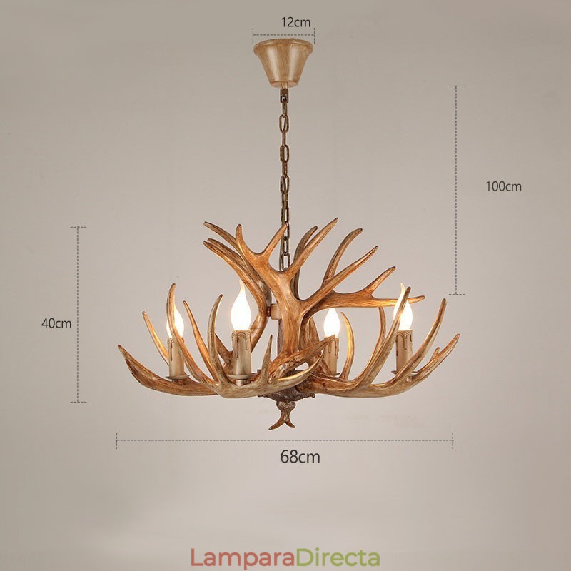 Lámpara de araña antigua de 4 luces con diseño rústico artístico retro de astas