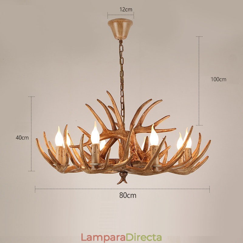 Lámpara de araña antigua de 8 luces con diseño rústico artístico retro de astas