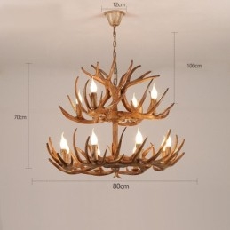 Lámpara de araña antigua de astas, estilo rústico, artístico, retro, de 12 (8+4) luces y 2 niveles
