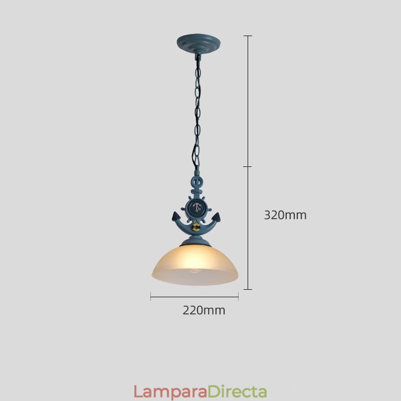 Lámpara colgante antigua, rústica, artística, retro, azul claro, con pantalla de cristal