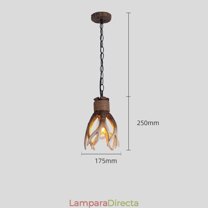 Lámpara colgante antigua de asta, estilo rústico, artístico, retro, de una luz