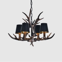 Lámpara de araña antigua de 4 luces, estilo rústico, artístico, retro, con astas y pantallas en negro