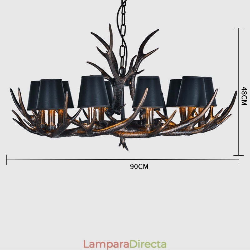 Lámpara de araña antigua de asta retro con pantallas