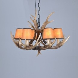 Lámpara de araña antigua de 6 luces con diseño rústico, estilo retro y pantallas de asta