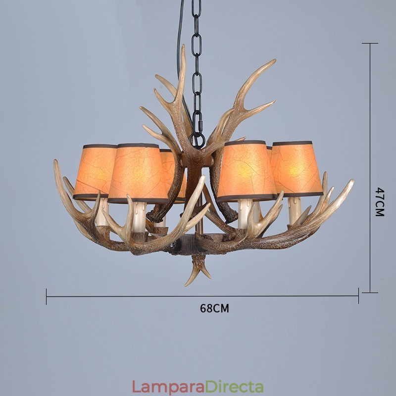 Lámpara de araña antigua de 6 luces con diseño rústico, estilo retro y pantallas de asta