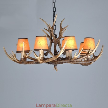 Lámpara de araña antigua de 8 luces con diseño rústico, estilo retro y pantallas de asta Lámpara de araña antigua de 8 luces con diseño rústico, estilo retro y pantallas de asta