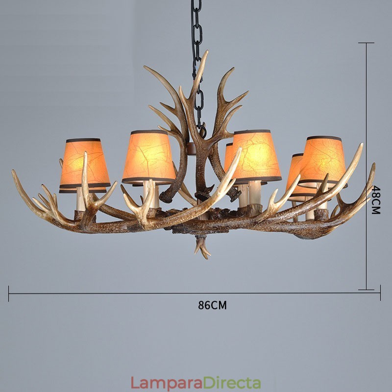 Lámpara de araña antigua de 8 luces con diseño rústico, estilo retro y pantallas de asta