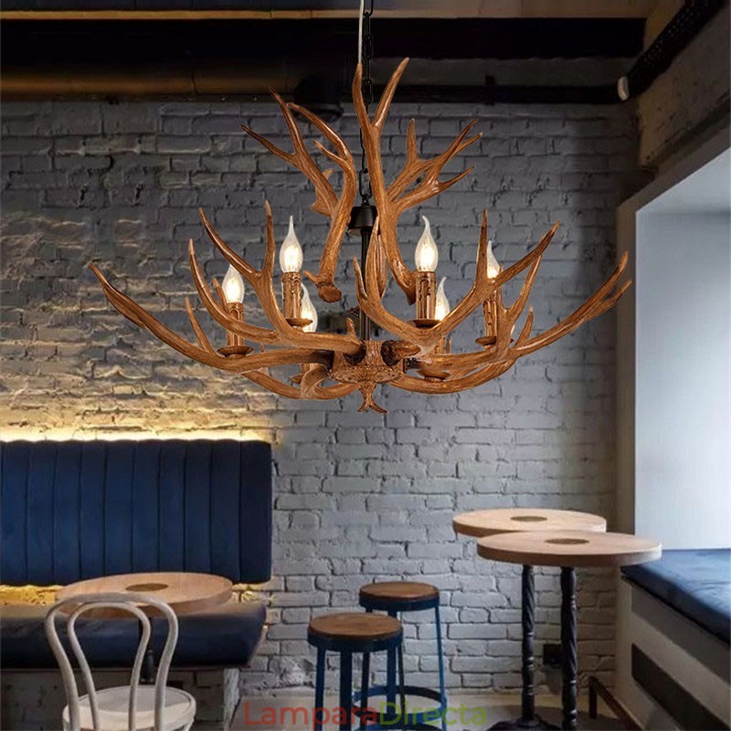 Lámpara de araña antigua de astas, estilo rústico, artístico, retro, de 6 luces
