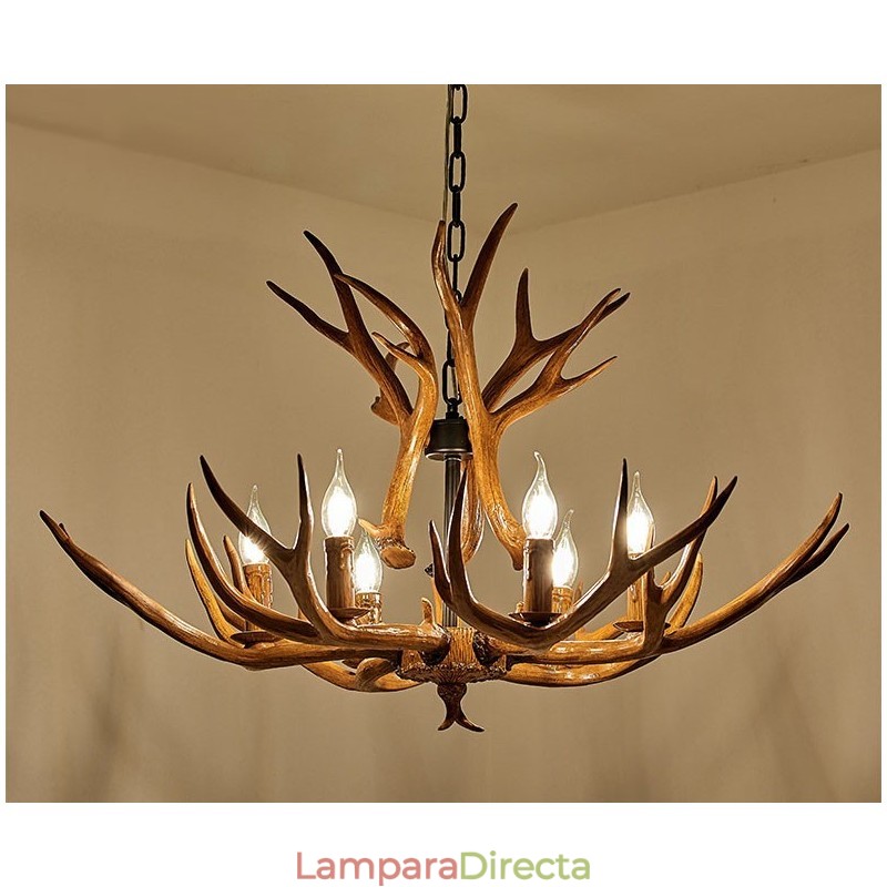 Lámpara de araña antigua de astas, estilo rústico, artístico, retro, de 6 luces