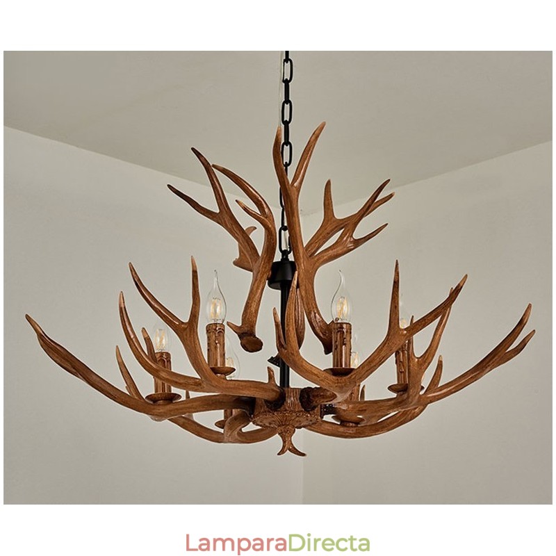 Lámpara de araña antigua de astas, estilo rústico, artístico, retro, de 6 luces