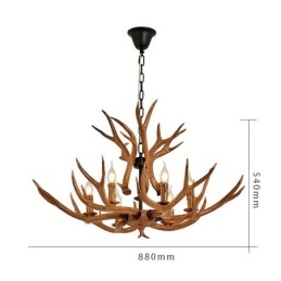 Lámpara de araña antigua de astas, estilo rústico, artístico, retro, de 6 luces