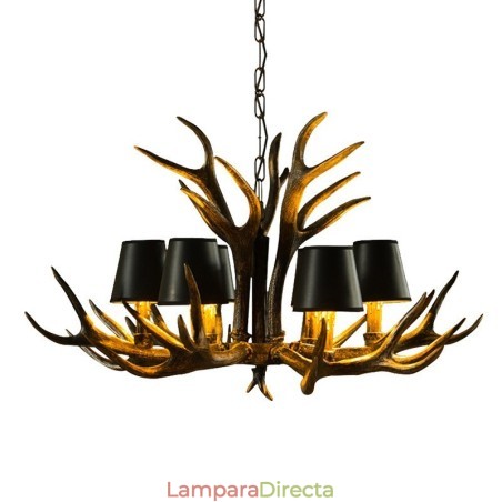 Lámpara de araña antigua de 6 luces, estilo rústico, artístico, retro, con astas y pantallas, color negro Lámpara de araña antigua de 6 luces, estilo rústico, artístico, retro, con astas y pantallas, color negro