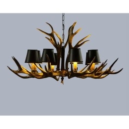 Lámpara de araña antigua de 8 luces, estilo rústico, artístico, retro, con astas y pantallas en negro