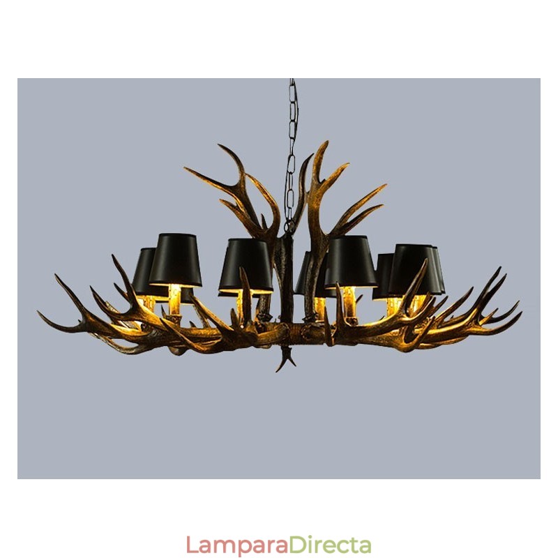 Lámpara de araña antigua de asta retro con pantallas