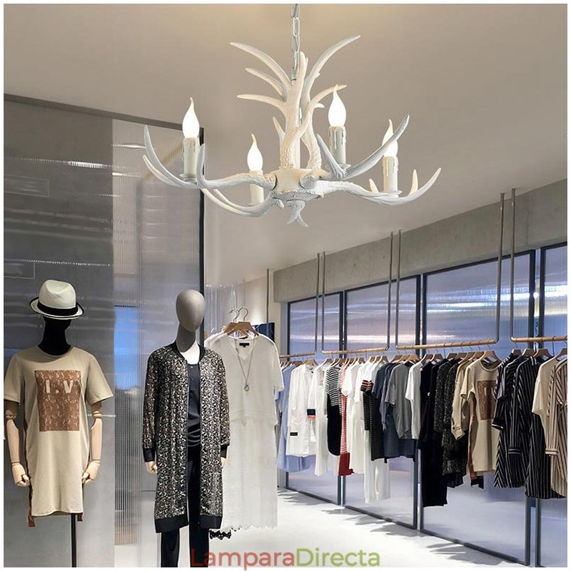 Lámpara de araña antigua de 4 luces, estilo rústico, artístico, retro, con forma de asta.
