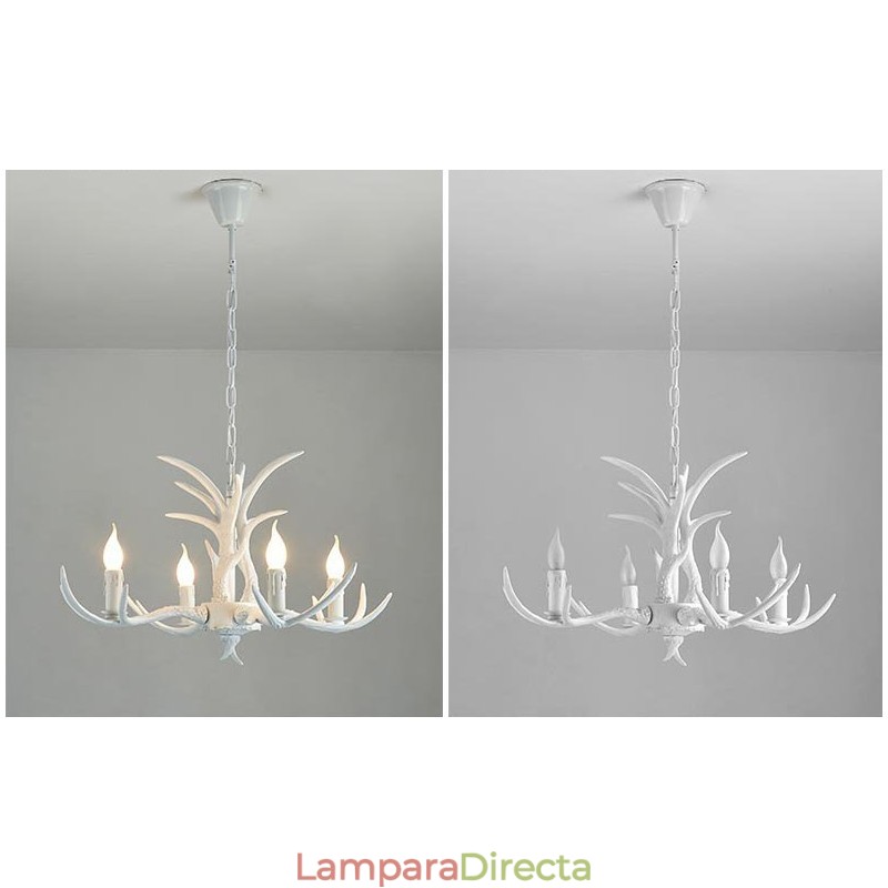 Lámpara de araña antigua de 4 luces, estilo rústico, artístico, retro, con forma de asta.