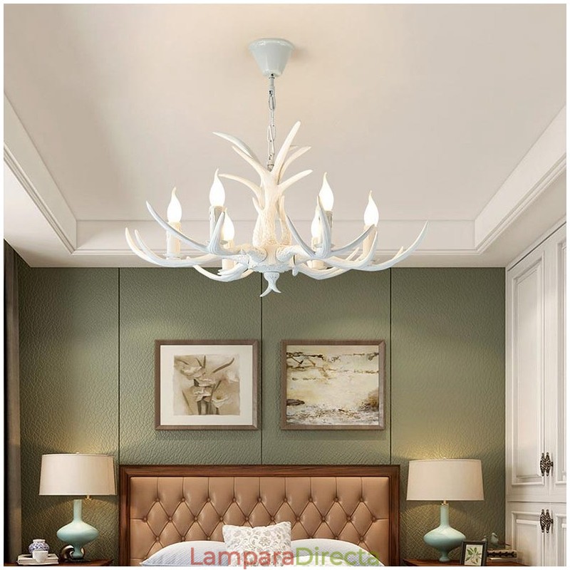 Lámpara de araña antigua de 6 luces, estilo rústico, artístico, retro, con forma de asta.
