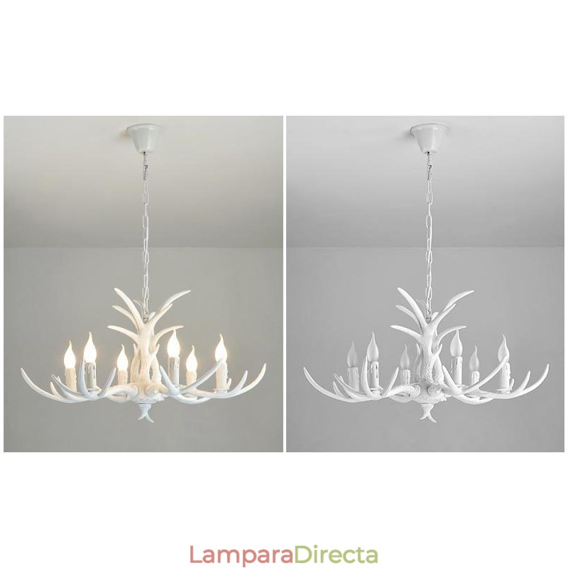 Lámpara de araña antigua de 6 luces, estilo rústico, artístico, retro, con forma de asta.