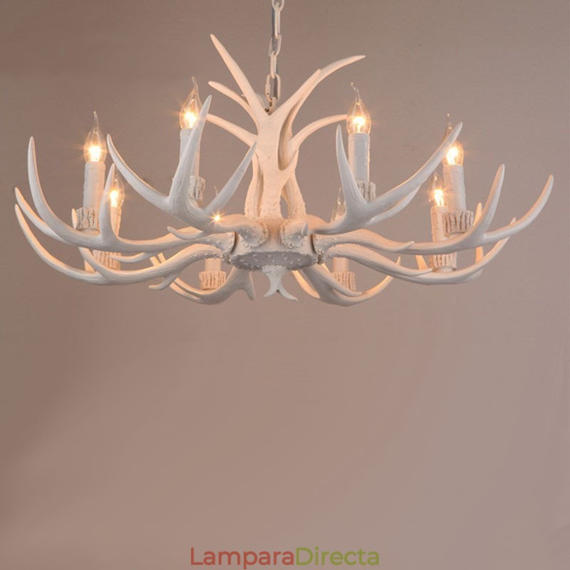 Lámpara de araña antigua de 8 luces, estilo rústico, artístico, retro, con forma de asta.