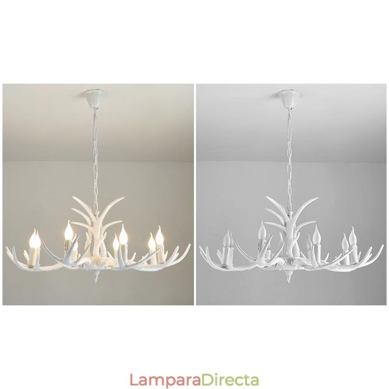 Lámpara de araña antigua de 8 luces, estilo rústico, artístico, retro, con forma de asta.