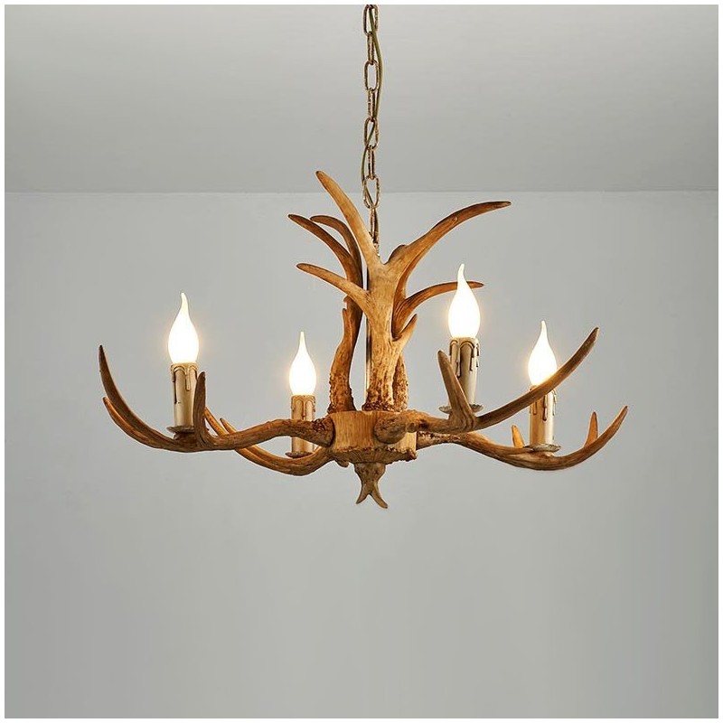 Lámpara de araña antigua de 4 luces con diseño rústico artístico retro de astas
