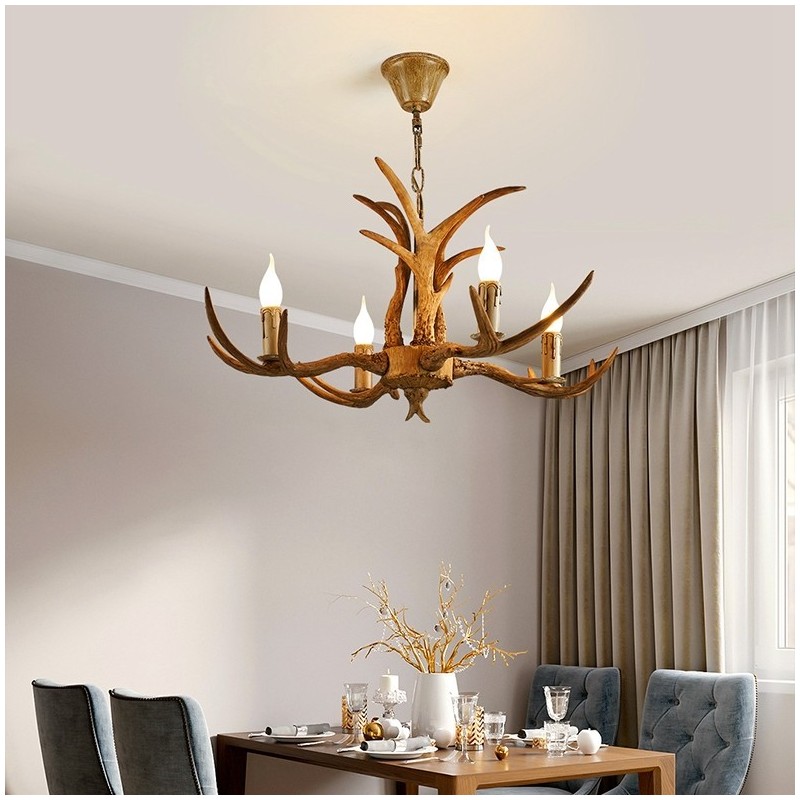 Lámpara de araña antigua de 4 luces con diseño rústico artístico retro de astas