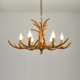 Lámpara de araña antigua de astas, estilo rústico, artístico, retro, de 6 luces