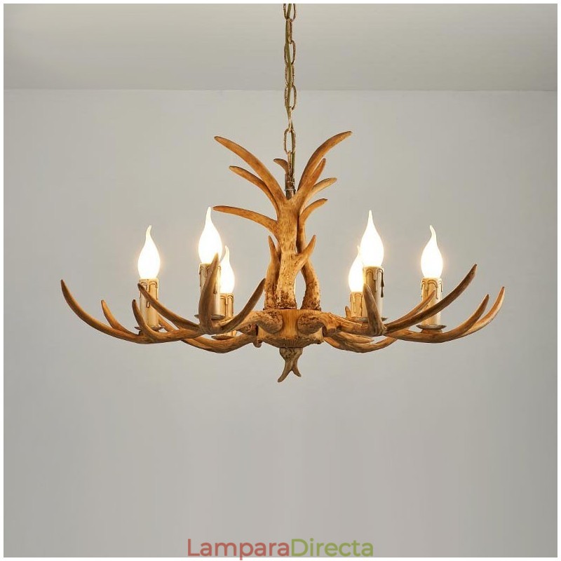 Lámpara de araña antigua de astas, estilo rústico, artístico, retro, de 6 luces